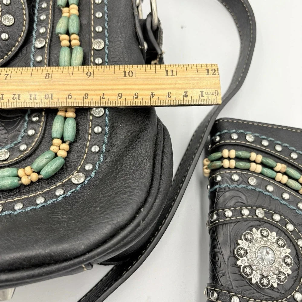 Montana West Black and Turquoise Embellished Shoulder‎ Bag &wallet